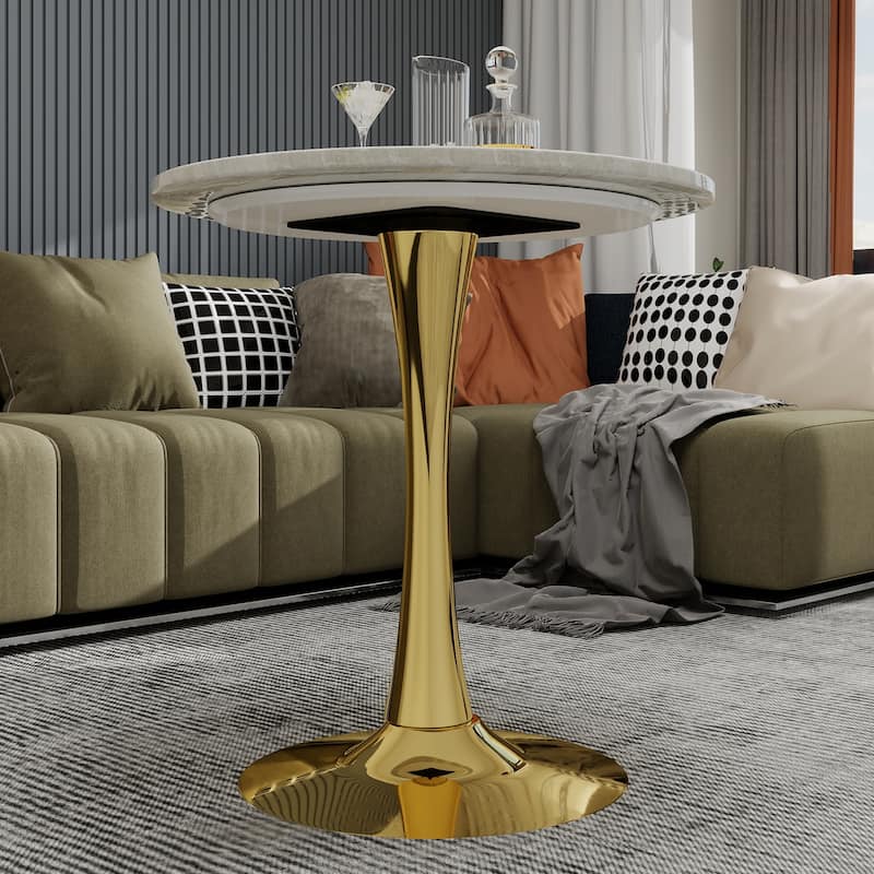 27.6" Mid-Century Modern Style Dining Table, Accommodates 2-4 People, Featuring A Round White-Veined Marble Tabletop