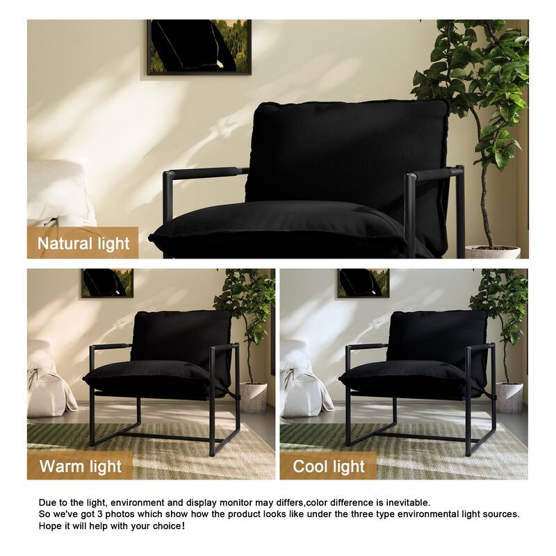 Modern Metal Frame Upholstered Sling Accent Armchair