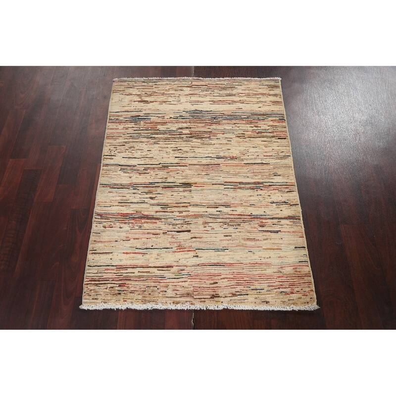 Modern Striped Gabbeh Kashkoli Area Rug Wool Hand-knotted Foyer Carpet - 2'10" x 3'10"