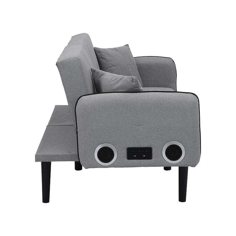 Convertible Sofa Bed with Wireless Audio Transmission, Linen Lounge Sofa Bed with 2 Speakers, Love Seat Couches