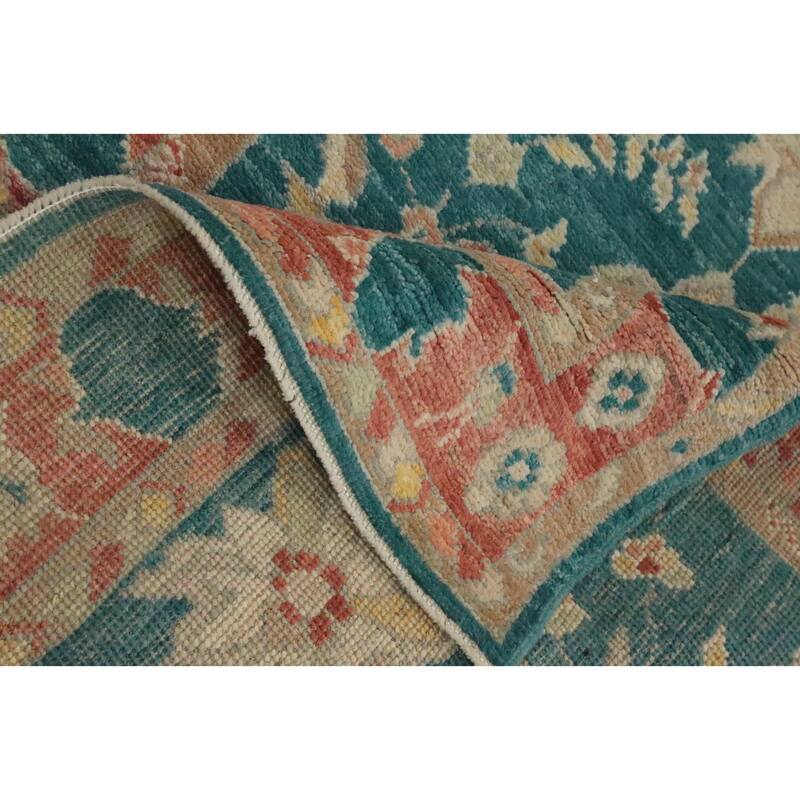 Hand Knotted Oriental 100% Wool Carpet Transitional All-Over Green Oushak Area Rug - 4' 11'' X 3' 0''