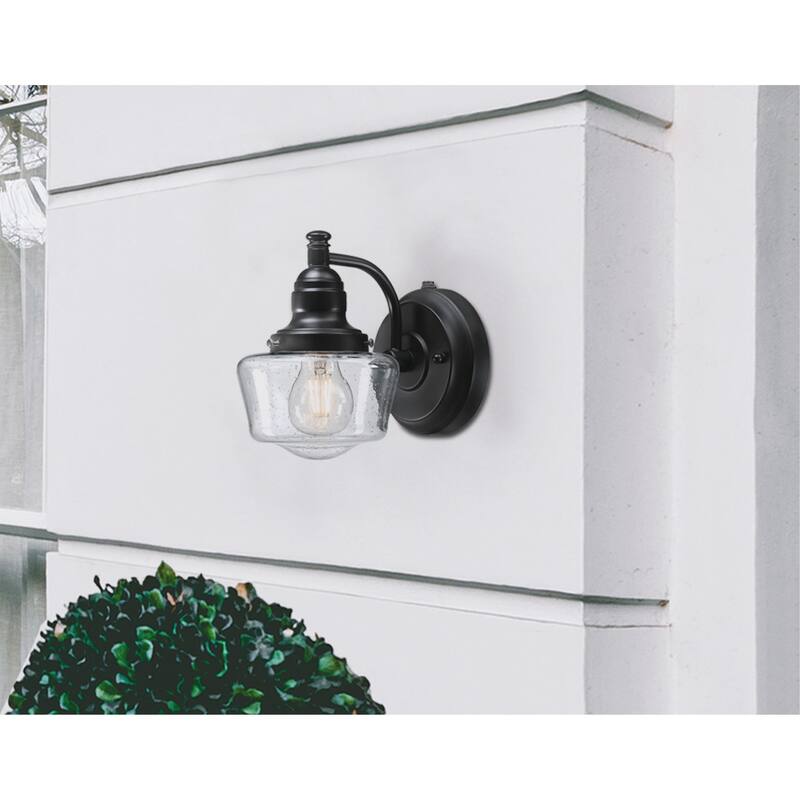 Westinghouse Lighting Eddystone One Light Outdoor Wall Fixture with Dusk to Dawn Sensor, Matte Black Finish, Clear Seeded Glass