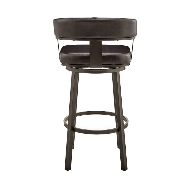 38”H Chocolate Faux Leather Swivel Bar Stool with Iron Frame and Low Back for Kitchen Seating - 38" H x 22" W x 20" D