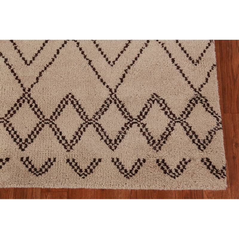 Hand Knotted Oriental 100% Wool Carpet Modern Geometric Beige & Ivories Moroccan Area Rug - 8' 0'' X 5' 0''