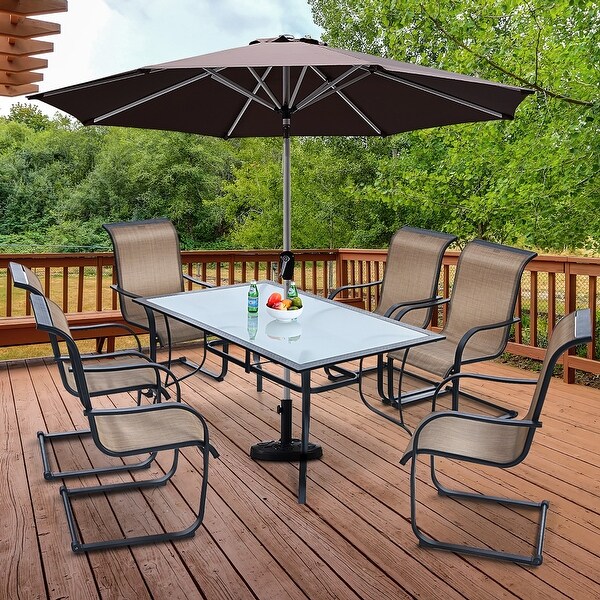 Costway 60''x 38'' Patio Dining Table Glass Top Rectangular Deck