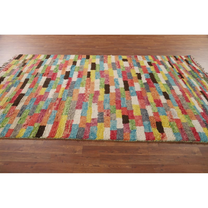 Plush Colorful Moroccan Area Rug Hand-Knotted Wool Carpet - 5'8" x 9'10"