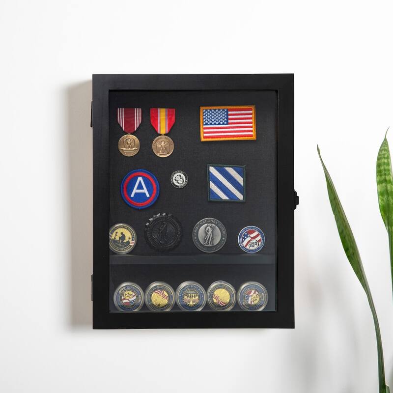 Wooden Medals Display Case with Removable Shelves