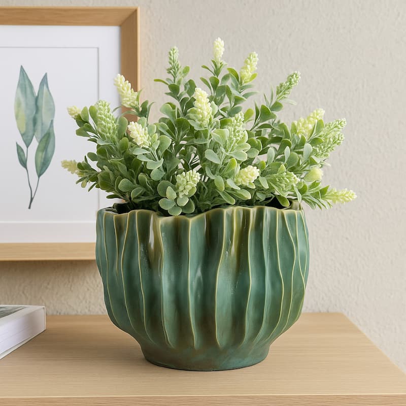 Esam Decorative Planter, Textured Ceramic Body, 19 Inch Dark Blue