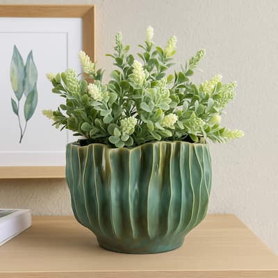 Esam Decorative Planter, Textured Ceramic Body, 19 Inch Dark Blue