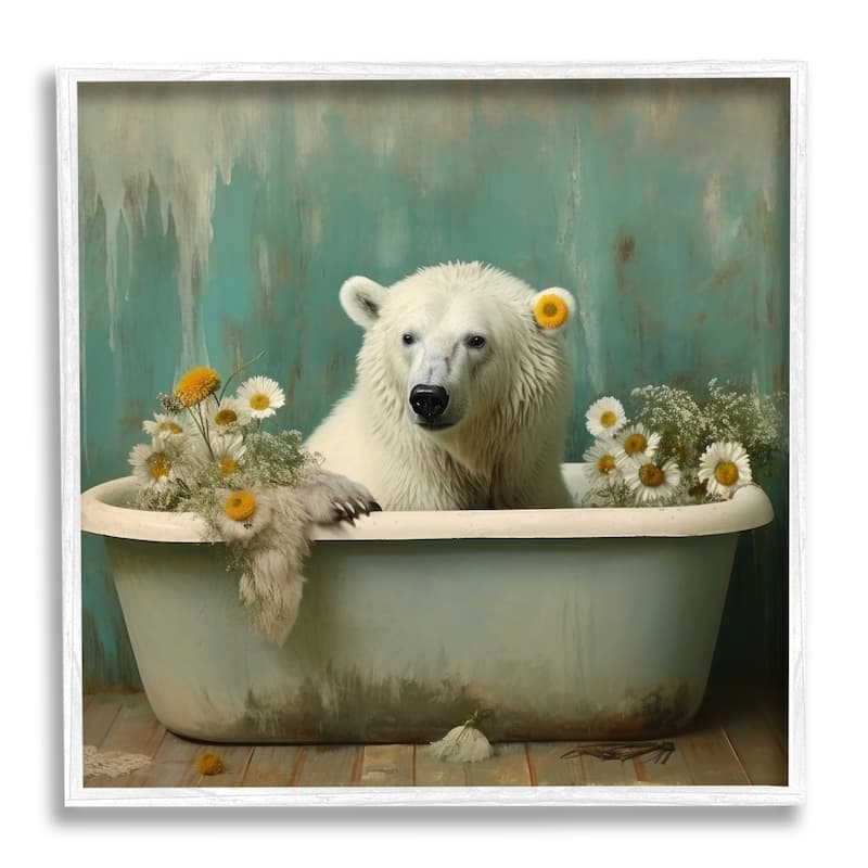 Stupell Polar Bear Vintage Tub Framed Giclee Art Design by Lazar Studio