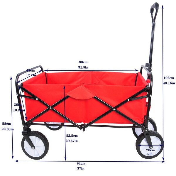 Folding Wagon Cart Collapsible Folding Garden Cart Beach Utility Outdoor Red 