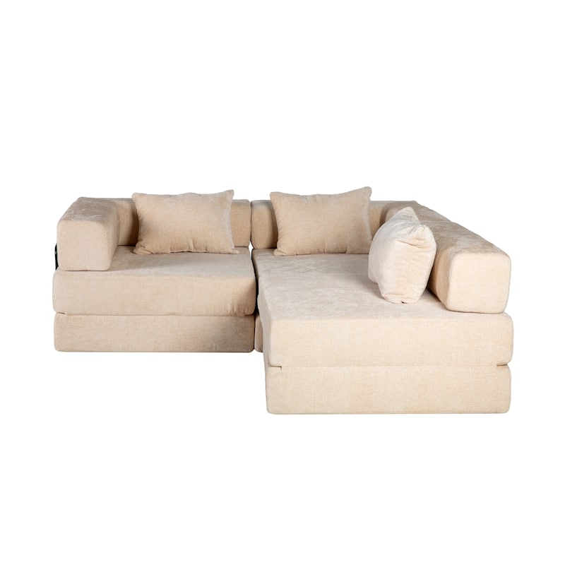 Free Combination Lazy Folding Sectional Sofa Chenille Modular Sleeper Sofa Bed Floor Standing Compression Mattress