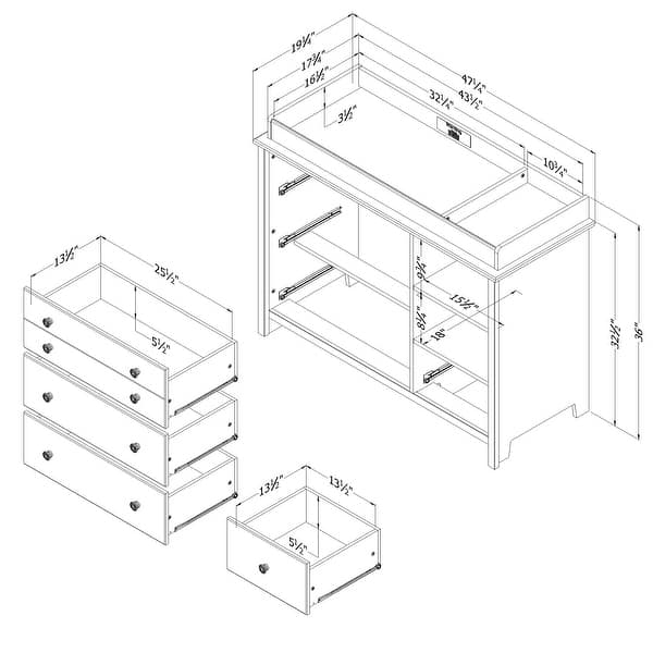 South Shore Little Smileys Changing table with removable rim, drawers, and open storage