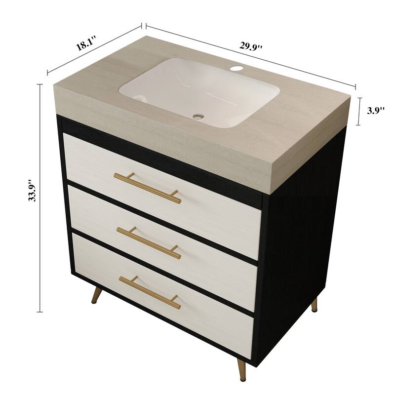 29.9" Modern Free-Standing Vanity with Ceramic Vessel Sink & Durable Sintered Stone Top