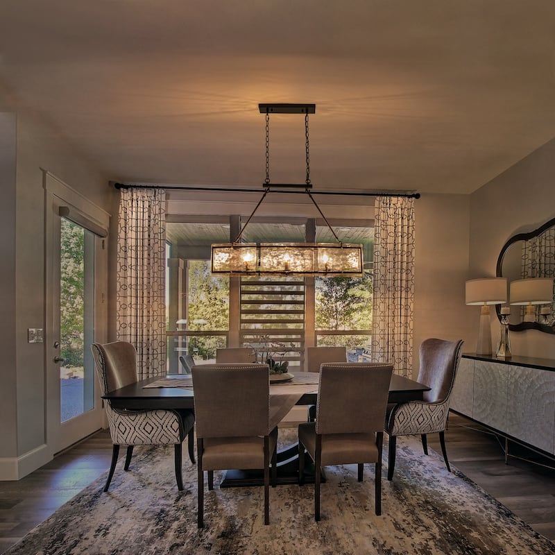 39.4" Linear 6-Light Textured Glass Chandelier Farmhouse Kitchen Island Pendant Light