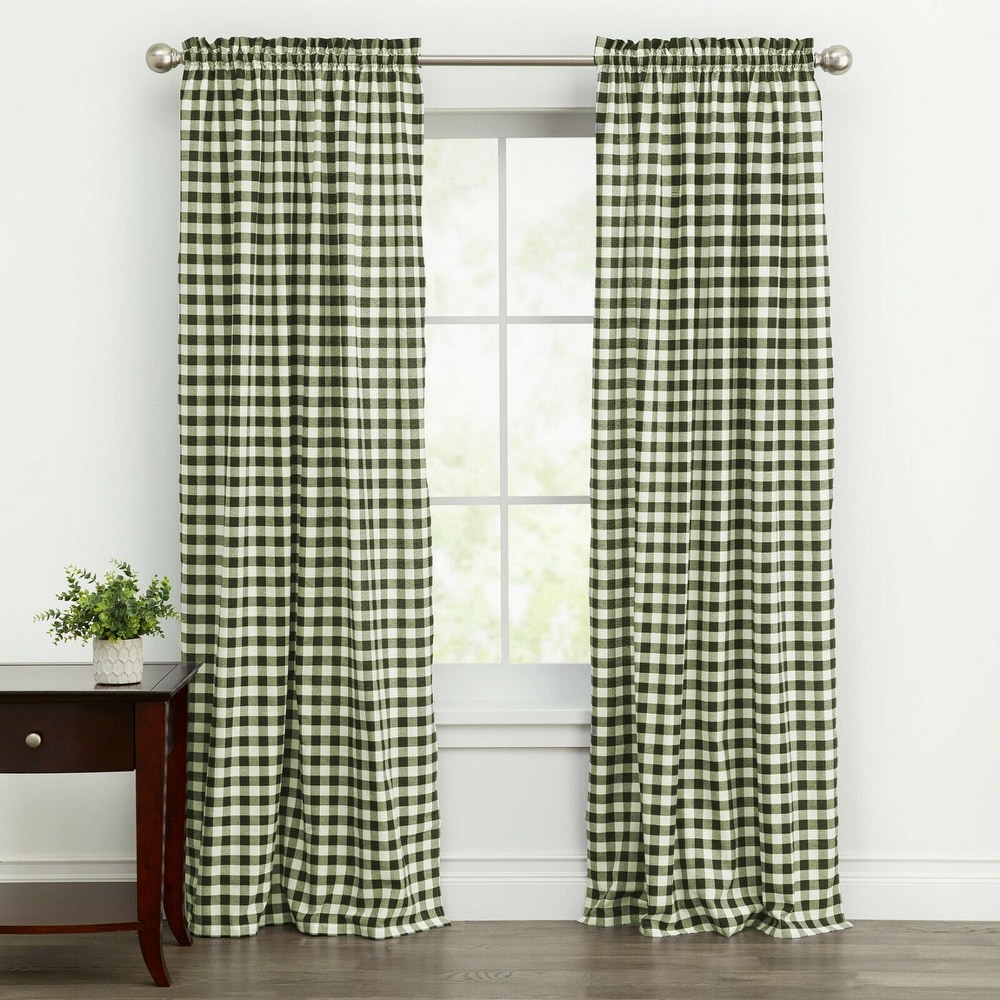 Green top check curtains
