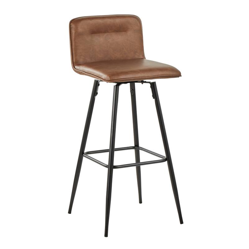 Porch & Den Kerby 30" Fixed-Height Swivel Bar Stool with Metal Legs & Square Footrest (Set of 2) - Espresso Faux Leather