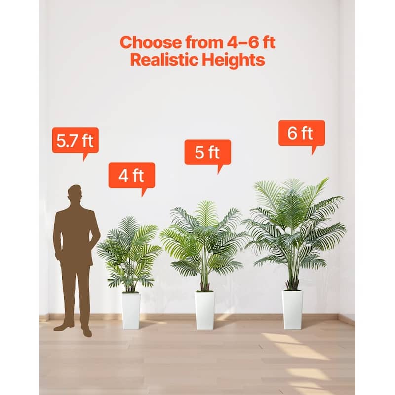 Green Lifelike Faux Areca Palm Tree with Moss-Covered Planter for Indoor Plant Decoration