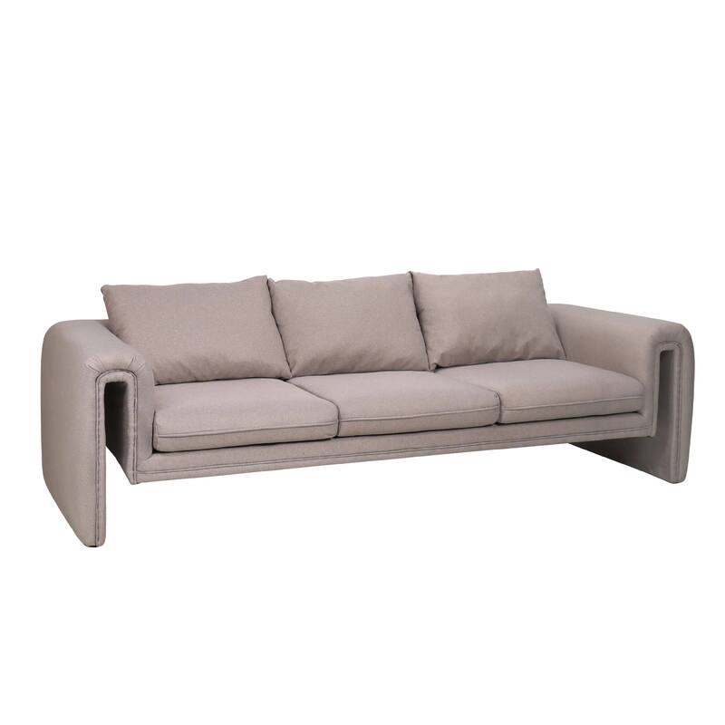 Ely Modern Minimalist Three-Seater Sofa Couch Upholstered in Smooth Linen with Iron Frame and Removable Cushions for Living Room