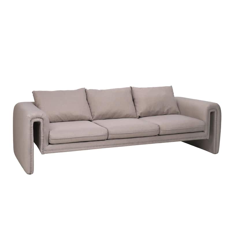 Ely Three-Seater Sofa Upholstered in Linen with Iron Frame and Removable Cushions - Light Brown