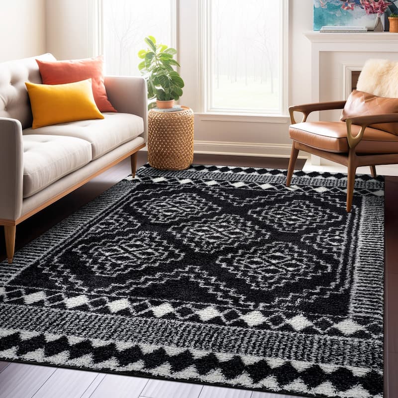 Geometric Shag Rug - Anthracite Dark Gray - Durable Rug for Living Room, Bedroom, or Entryway - Easy to Maintain - Anthracite - 5' x 7'