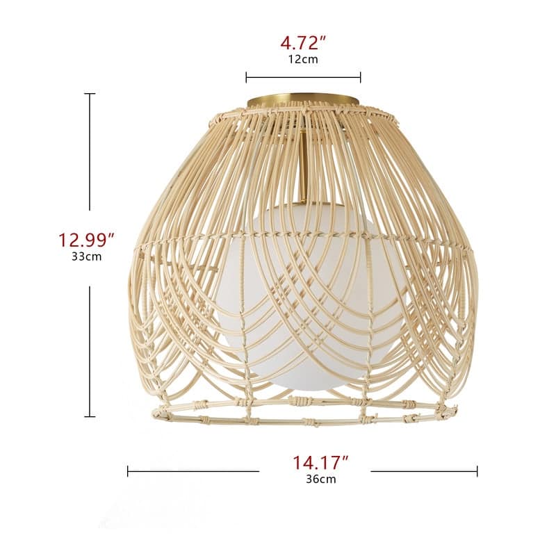 Boho Rattan Flush Mount 1 Light Copper Finish Woven Shade