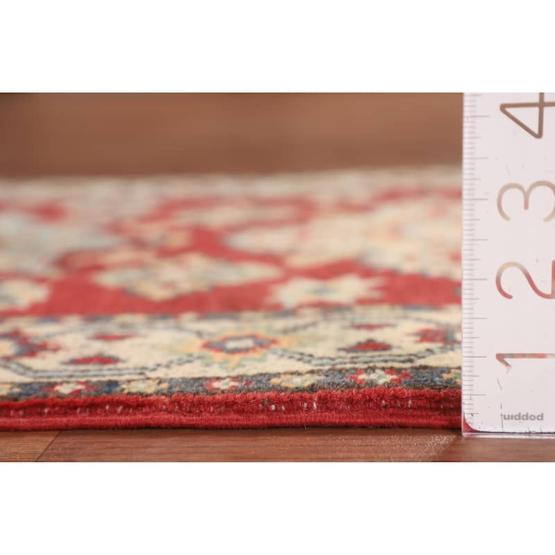 Geometric Red Kazak Runner Rug Hand-Knotted Wool Carpet - 2'1" x 6'0"