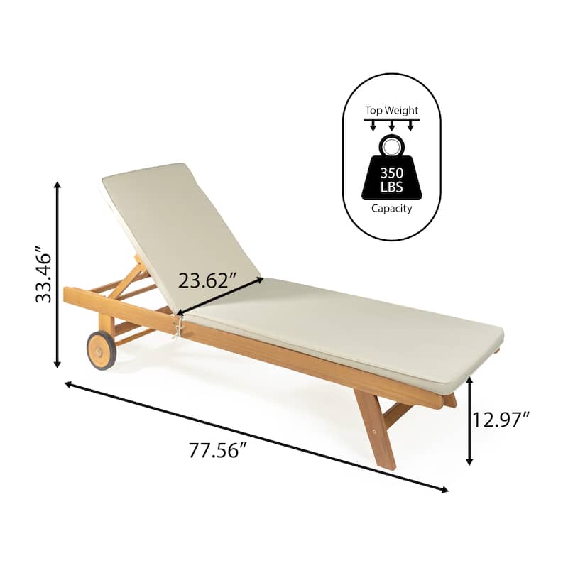 Adjustable Outdoor Chaise Lounge w/ Cushion & Wheels - JONATHAN Y