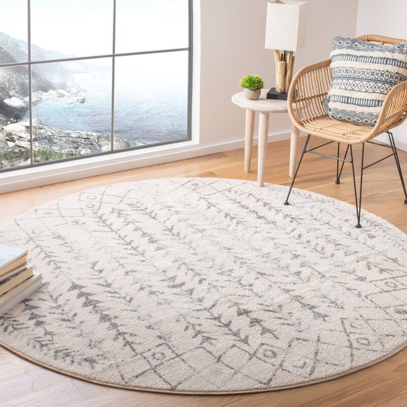 SAFAVIEH Tulum Adda Moroccan Boho Rug - 6'7" Round - Ivory/Grey