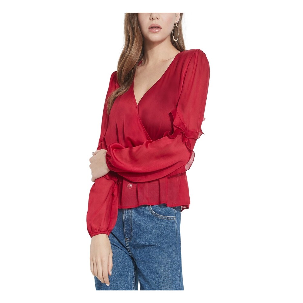 guess red blouse