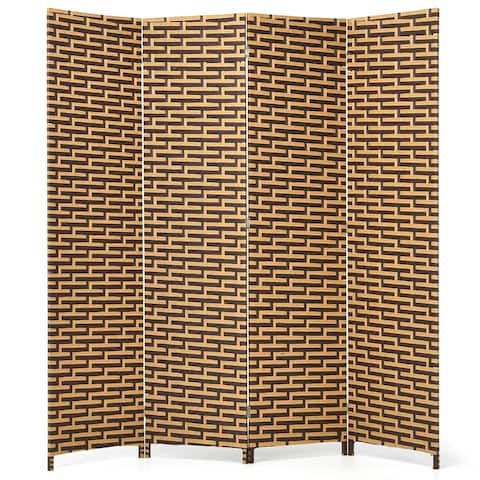 Costway 4 Panel Folding Room Divider Weave Fiber Privacy Partition - 71'' x 71''