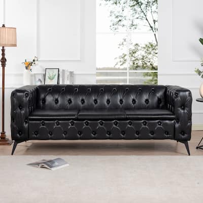 84.06 in. Traditional Square Arm Removable Cushion 3 Seater Sofa