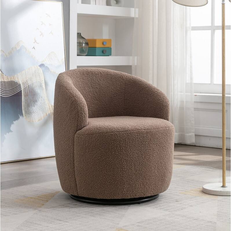 Swivel Barrel Chair,Teddy Fabric Upholstered Modern Round Accent Arm Chairs