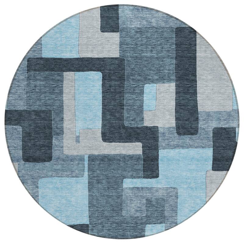 Machine Washable Indoor/ Outdoor Contempoary Blocks Chantille Rug