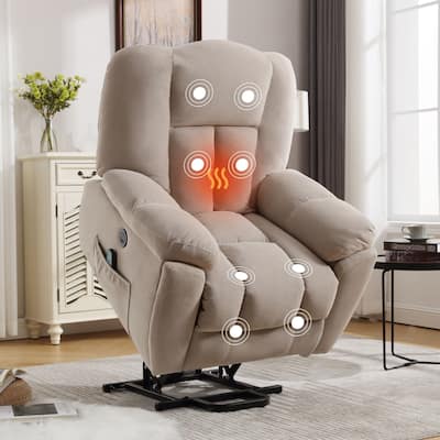 Elegant Power Lift Recliner Chair with Heat and Massage,Infinite Position and Side Pocket,USB Charge Port
