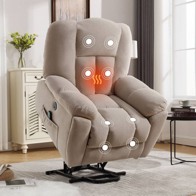 Grey Power Lift Recliner with Heat, Massage, USB, and Infinite Positions - Beige