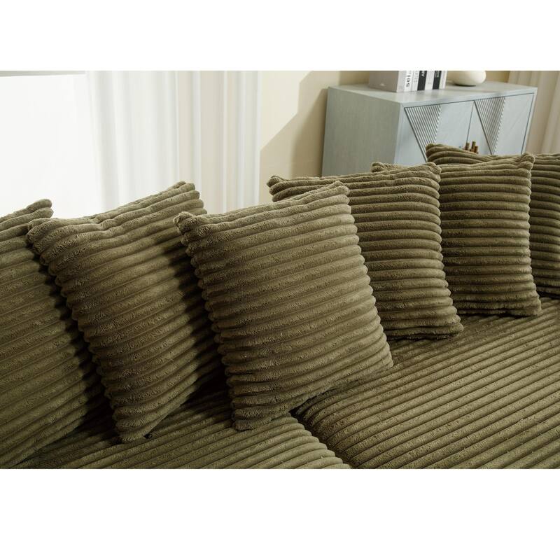 Oversized Two-Piece L Shaped Corduroy Sofa with Right Chaise Daybed, Eight Throw Pillows, Green