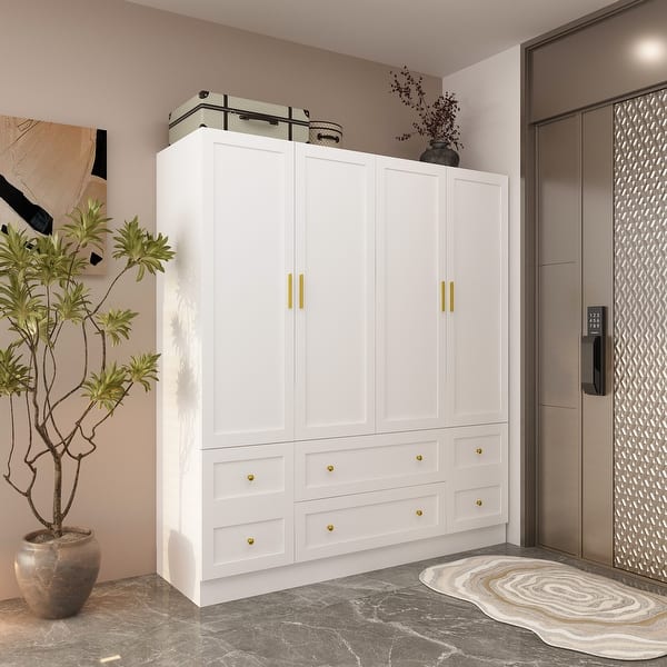 modern wardrobe dresser White Wardrobe Closet with Gold Handles
