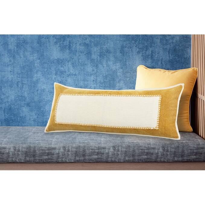 HomeRoots 14" X 36" Golden Yellow And Cream 100% Cotton Zippered Pillow