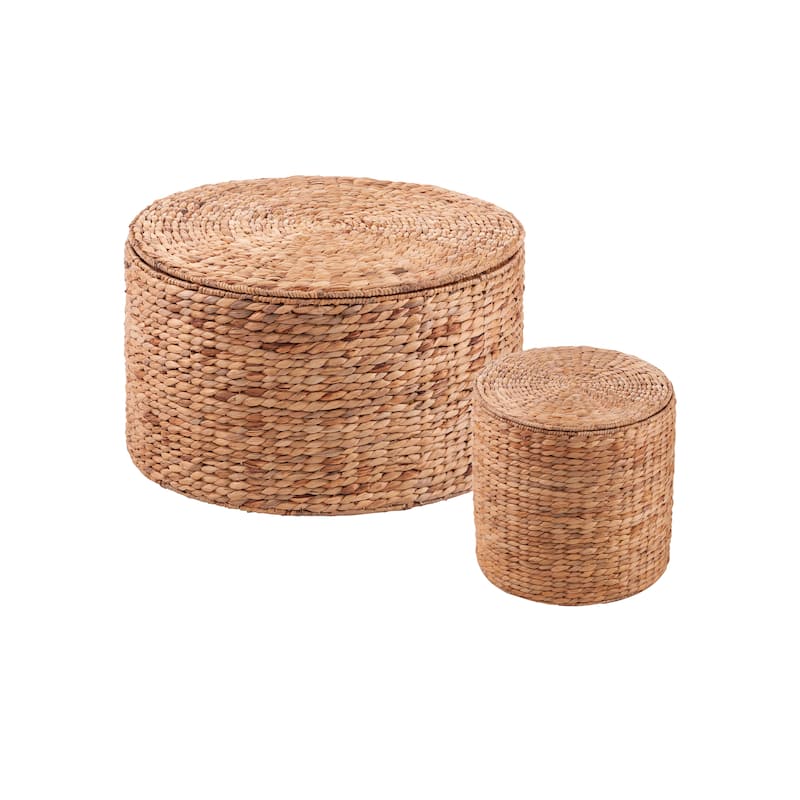 SEI Furniture Sachi Natural Woven Water Hyacinth Coffee Tables (Set of 2) with Storage