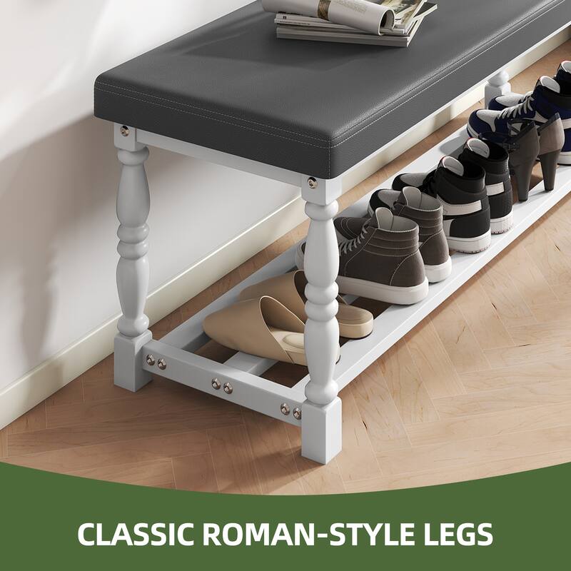Moasis Entryway Shoe Bench with Cushioned Seat and 2-Tier Storage for Hallway