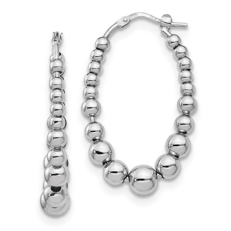 Curata 925 Sterling Silver 36.8x6.09mm Polished Beaded Hoop Earrings