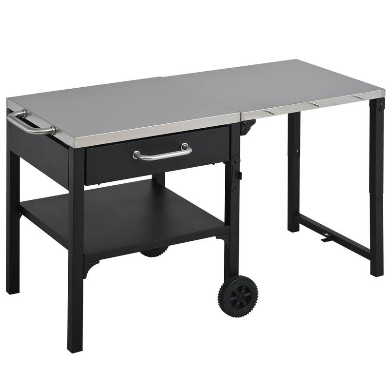 Portable Foldable Outdoor Kitchen Prep Station, BBQ Grill Cart with Expandable Top and Storage for Patio