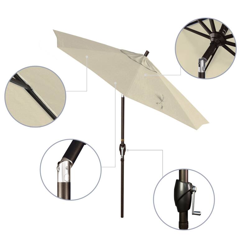 California Umbrella 7.5' Rd. Aluminum Patio Umbrella, Crank Lift with Push Button Tilt, Bronze Finish, Pacifica Fabric
