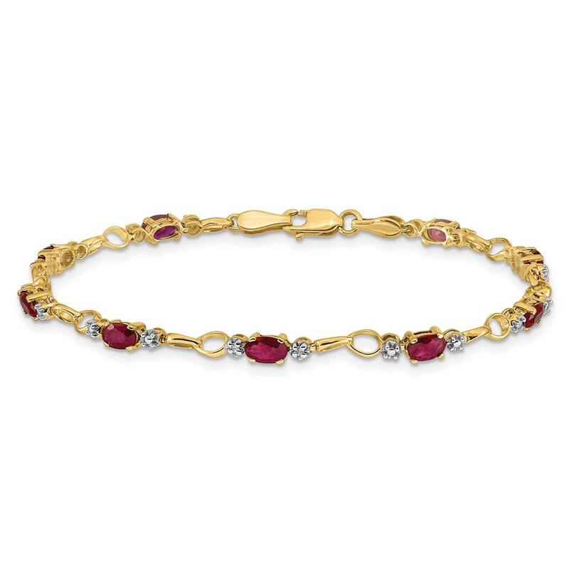 Curata 14k Open link Diamond Ruby Bracelet