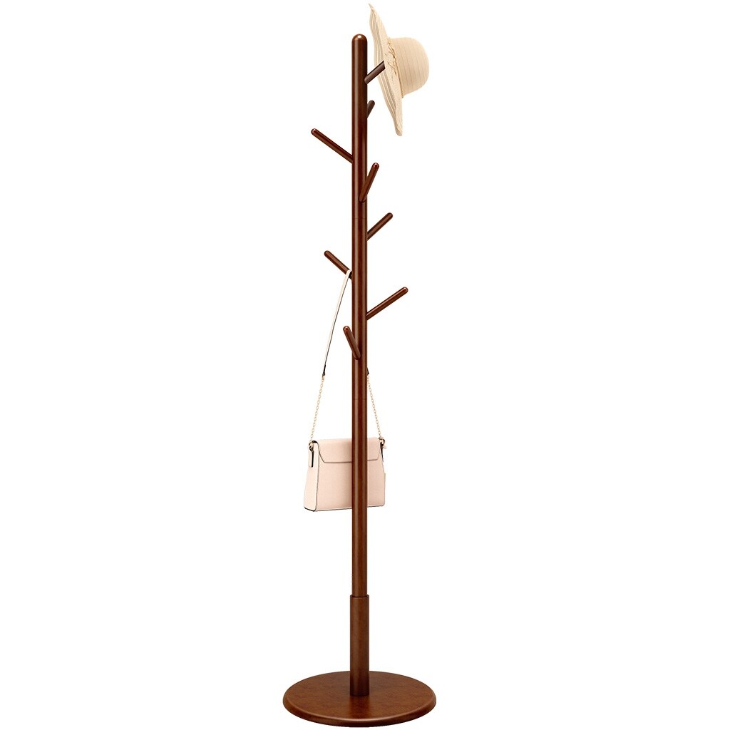 LANGRIA Free Standing Bamboo Tree-Shaped Display Coat Rack Stand with 4 Tiers 8 Hooks Solid Feet Suits Hallway Room Home Office Clothes Organizer for Clothes Scarves Hats Coffee Color