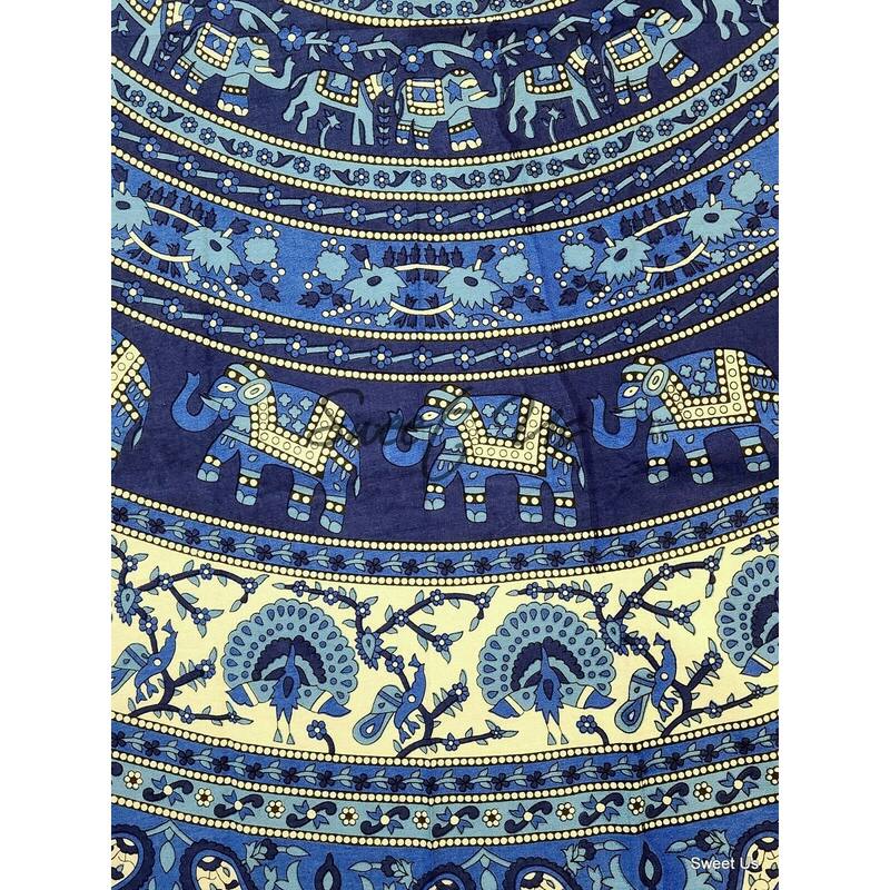 Cotton Palatial Elephant Floral Tablecloth Round