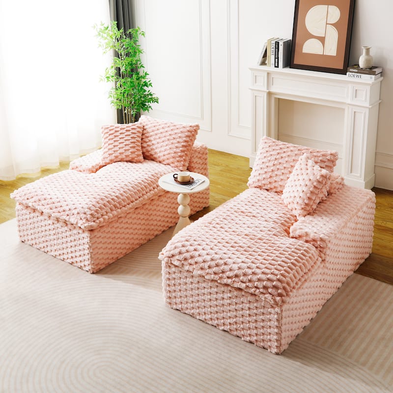 Lazy Reclining Sofa Turtle Velvet Modular Sleeper Sectional Sofa Bed with Double Chaise Lounge and Full Compressed Sponge