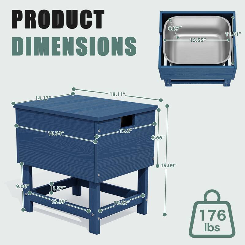 Outdoor Patio Weather Resistant HDPE Coffee & Side Table, Build-in Stainless Steel Cooler Bucket