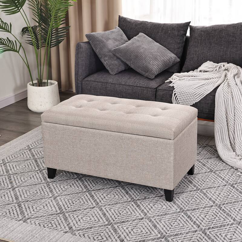 Adeco Rectangular Storage Ottoman Faux Leather Bench Lift-top Footrest